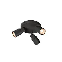 wall and ceiling luminaire PURI 2.0 - TUBE 3 flames, round GU10 IP20, black dimmable