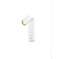 Wandarmatuur ENOLA 2.0 S WL SINGLE PAR11 BEDSIDE 1-vlams, met Schakelaar, met USB-Oplaadfunctie, met Lamphouder GU10 IP20