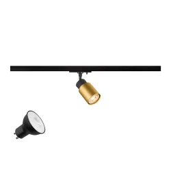 1-fase Spot PURI 2.0 TUBE 1PH SET  Set van 1, met Lamphouder GU10 IP20, goud, zwart dimbaar
