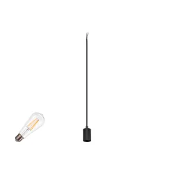 3-fase Pendelarmatuur FITU PD 3PH SET RIBBED ST64 Set van 1, met Lamphouder, geribbeld E27 IP20, zwart dimbaar