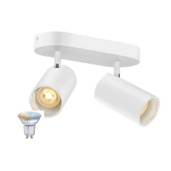 Wand- en plafondarmatuur ASTO TUBE SMART SET CW DOUBLE GU10 Set van 1, Tunable White, met Lamphouder GU10 IP20, wit dimbaar