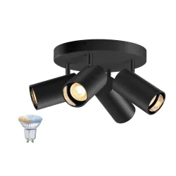 wall and ceiling luminaire ASTO TUBE SMART SET CW quad GU10 set of 1 GU10 IP20, black dimmable