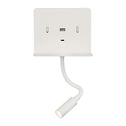 Leesarmatuur CALMA 16/3836 met schakelaar, met USB-aansluiting, instelbaar IP20, wit