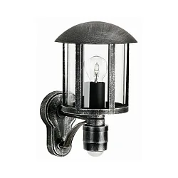 Wandarmatuur voor buitenshuis TYPE NO 1834 up, met bewegingsmelder E27 IP44, zwart, zilver dimbaar