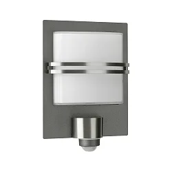Wandarmatuur voor buitenshuis TYPE NO 6250 plat, met bewegingsmelder E27 IP44, antraciet, rvs dimbaar