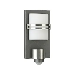 Wandarmatuur voor buitenshuis TYPE NO 6260 halfrond, met bewegingsmelder E27 IP44, antraciet, rvs dimbaar