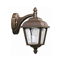 Wandarmatuur voor buitenshuis TYPE NO 1813 down, hoekig E27 IP44, bruin, Messing gesatineerd dimbaar