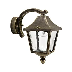 Wandarmatuur voor buitenshuis TYPE NO 1821 down, hoekig E27 IP44, bruin, Messing gesatineerd dimbaar