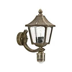 Wandarmatuur voor buitenshuis TYPE NO 1822 up, met bewegingsmelder E27 IP44, bruin, Messing gesatineerd dimbaar