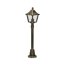 Path light Country style square Type No. 4128, 85cm, IP44, E27, cast alu / hollow glass clear, brown brass matt