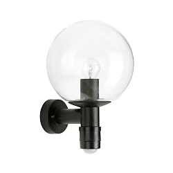 Wandarmatuur voor buitenshuis TYPE NO 0639 up, met bewegingsmelder E27 IP44, zwart mat dimbaar