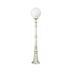 Path light Type No. 2014 with ball shade Ø 25cm, IP44, height 134cm, E27 QA55 max. 57W, cast alu / opal glass, white-gold