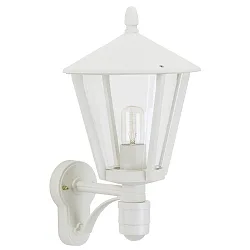 Wandarmatuur voor buitenshuis TYPE NO 1814 up, met bewegingsmelder E27 IP44, wit mat 