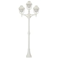 Mast light Country style double dome 2 Type No. 2041, 3 flames, height 209cm, IP44, 3x E27, cast alu / bubble glass, white