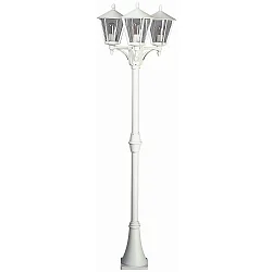 Mast light Country style modern 3 flames Type No. 2046, IP44, 207cm, 3x E27 QA55 max. 57W, cast alu / klaclearr, white matt