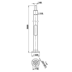 Aluminum mast Type No. 0014,  for Ball top light, height: 300cm, cylindrical Ø110cm / 6cm, black
