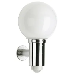 Wandarmatuur voor buitenshuis TYPE NO 0224 rond, met bewegingsmelder E27 IP44, rvs dimbaar
