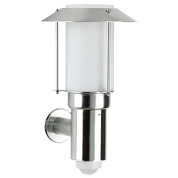 Wandarmatuur voor buitenshuis TYPE NO 0238 1-voudig, met bewegingsmelder, met omslag E27 IP44, rvs dimbaar