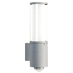 Wandarmatuur voor buitenshuis TYPE NO 0311 cilindrisch, met bewegingsmelder E27 IP44, zilver mat
