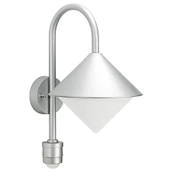 Wandarmatuur voor buitenshuis TYPE NO 0645 met bewegingsmelder E27 IP44, zilver mat 