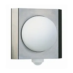 Outdoor Wall luminaireType No. 6112, motion detector (Type 6127), IP44, square, cover half round, E27 QA55, stainless steel