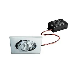 Recessed LED spot set incl. converter, IP20, square, 230V, 7W 2700K 740lm 38°, swivelling 30°, chrome