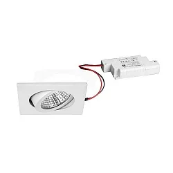 Recessed LED spot set incl. converter, IP20, square, 230V, 7W 2700K 740lm 38°, swivelling 30°, white