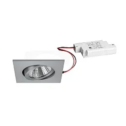 Recessed LED spot set incl. converter, IP20, square, 230V, 7W 2700K 740lm 38°, swivelling 30°, matt alu