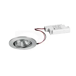 Recessed LED spot set incl. converter, IP20, round, 230V, 7W 3000K 740lm 38°, swivelling 30°, dimmable, matt alu