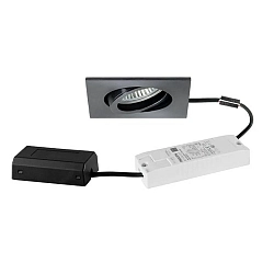 Inbouwspot TIRREL-S LED DIM CONNECTION-BOX hoekig, draaibaar, voor BAP, DALI aanstuurbaar IP20, glanzend, zwart dimbaar