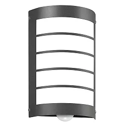 Outdoor wall luminaire 16/1 with motion detector, IP44, E27, stainless steel / opal glass, anthracite