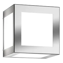 Outdoor wall luminaire AQUA CUBO, IP44, E27, stainless steel / opal glass, brushed