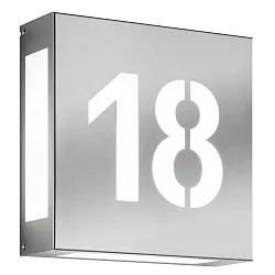 House number luminaire AQUA LEGENDO, 2 digits (cut out), 2x E27, stainless steel / opal glass, brushed