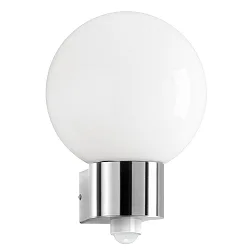 Wandarmatuur voor buitenshuis AQUA BALL rond, met bewegingsmelder E27 IP44, rvs