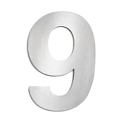 House number 9 from brushed stainless steel, height 25cm