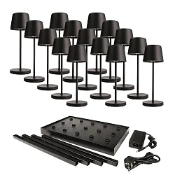 Tafellamp op batterijen CANIS MINI GASTRO met Touch-Dimmer, met Lader, 15 Stuks IP65, mat, grafietzwart dimbaar