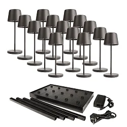 Tafellamp op batterijen CANIS MINI GASTRO met Touch-Dimmer, met Lader, 15 Stuks IP65, donkergrijs, mat dimbaar