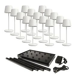 Tafellamp op batterijen CANIS MINI GASTRO met Touch-Dimmer, met Lader, 15 Stuks IP65, mat, verkeerswit dimbaar