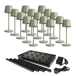 Tafellamp op batterijen s met Touch-Dimmer, met Lader, 15 Stuks IP65, mat, grijsgroen dimbaar