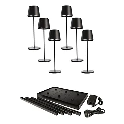 Tafellamp op batterijen CANIS GASTRO M met Touch-Dimmer, met Lader, 6 Stuks IP65, mat, grafietzwart dimbaar