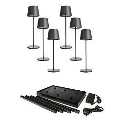 Tafellamp op batterijen CANIS GASTRO M met Touch-Dimmer, met Lader, 6 Stuks IP65, donkergrijs, mat dimbaar