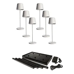 Tafellamp op batterijen CANIS GASTRO M met Touch-Dimmer, met Lader, 6 Stuks IP65, donkergrijs, mat dimbaar