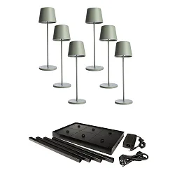 Tafellamp op batterijen CANIS GASTRO M met Touch-Dimmer, met Lader, 6 Stuks IP65, mat, grijsgroen dimbaar
