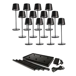 Tafellamp op batterijen CANIS GASTRO L met Touch-Dimmer, met Lader, 12 Stuks IP65, mat, grafietzwart dimbaar