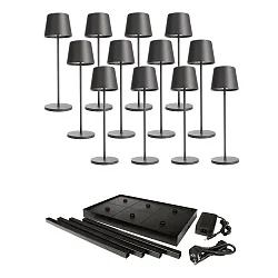 Tafellamp op batterijen CANIS GASTRO L met Touch-Dimmer, met Lader, 12 Stuks IP65, donkergrijs, mat dimbaar