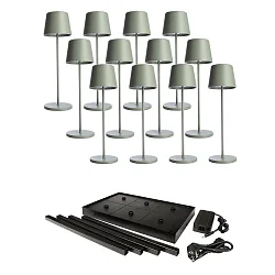 Tafellamp op batterijen CANIS GASTRO L met Touch-Dimmer, met Lader, 12 Stuks IP65, mat, grijsgroen dimbaar