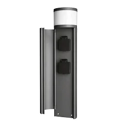 Socket tower 2-fold, IP44, 220-240V AC / 50-60Hz, die-cast aluminum, with LED lighting, 4.8W 3000K 150lm