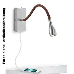 Wandarmatuur ASTA met schakelaar, met flexibele arm, opbouwversie, met USB-oplaadfunctie IP20, nikkel mat, zwart 