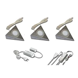 Onderbouwarmatuur UL 2-LED F hoekig, met schakelaar, set van 3, rvs, opaal