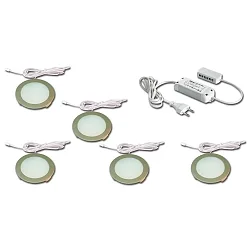 5pc. set of LED panel luminaire FR 68-LED, round, incl. transformer LED 24 / 15W, 4W 4000K 270lm 110°, inox look